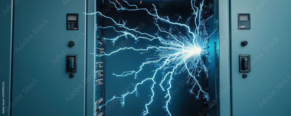 Aufkleber electrifying visual of a spark emanating from an electrical panel, showcasing energy and technology.