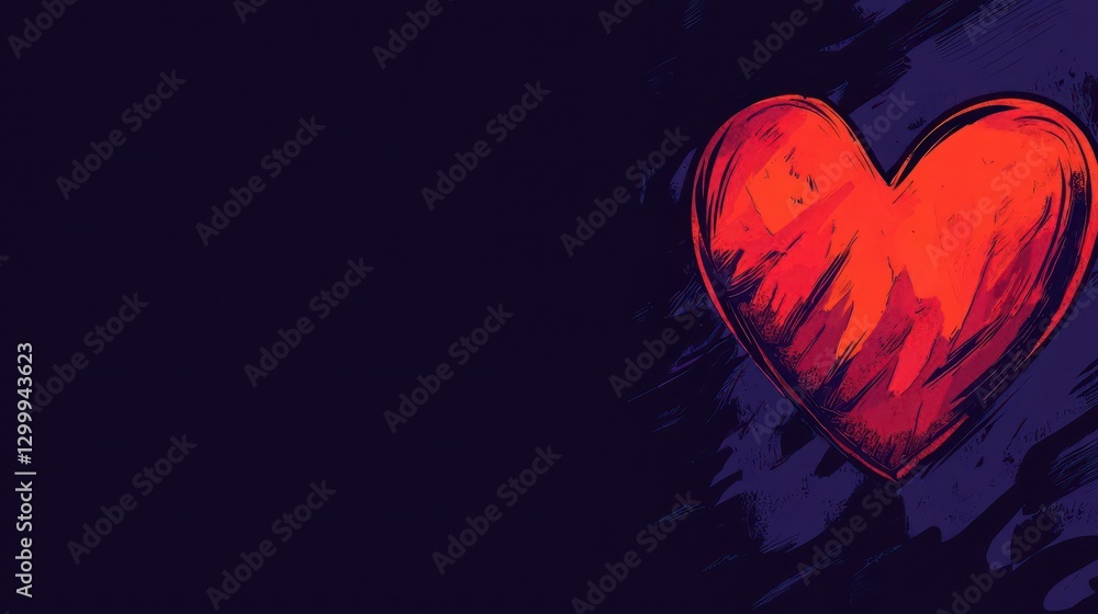 Poster Red heart symbol on a solid black background representing love and affection in a minimalist style