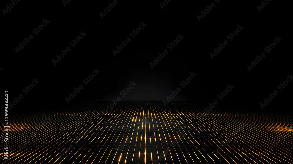 Poster abstract digital landscape with illuminated dots and lines on black background