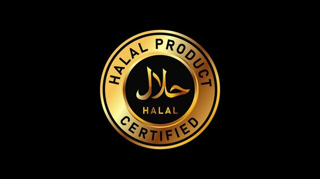 Halal stamp sign gold seal animation on green screen white black background. motion graphics food approved for muslim Islam