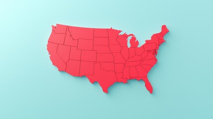 Red Map of United States with Light Blue Background for Visual Impact