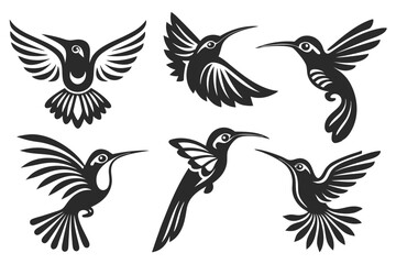 set of Hummingbirds Silhouette vector illustration