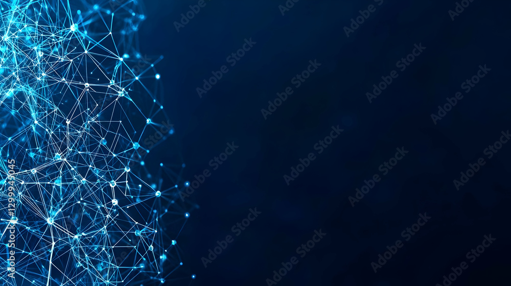 Poster abstract blue network connectivity with glowing lines and dots on dark background