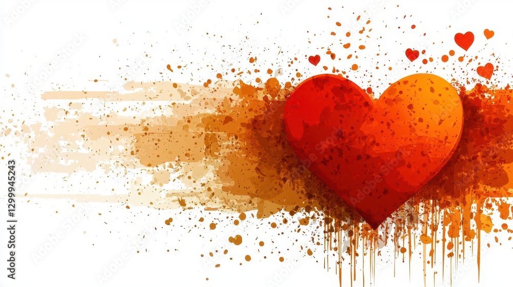 Poster two red hearts with splashes on a white background illustrating love and affection