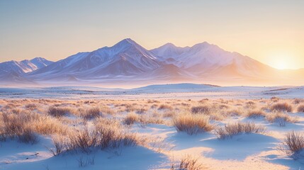 Majestic Winter Sunrise Over Snowy Mountain Range