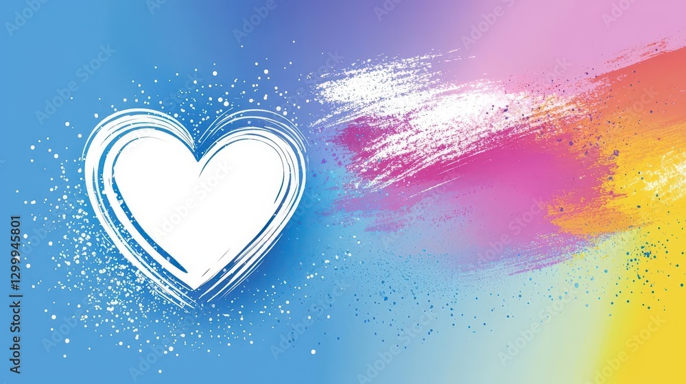 Fototapete heart shape with colorful paint splashes and vibrant patterns on a white background