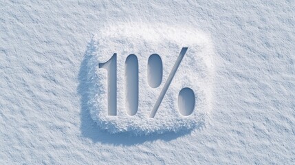 Frosty Number Ten Percent Symbol Carved in Snowy Background