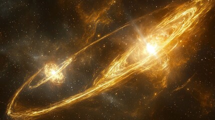 Cosmic Swirls and Golden Light in Expansive Universe Background