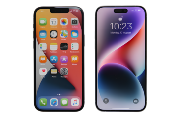 Two smartphone displays with app icons and time interface isolated on transparent background PNG