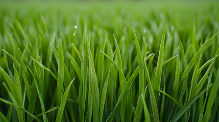 Fototapeta premium Close Up View Of Lush Green Blades Of Grass With Natural Bokeh Background And Bright Sunlight