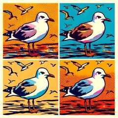 Fototapeta premium 갈매기, 팝아트, jpeg (Common gull, Sea mew, pop art, jpeg)