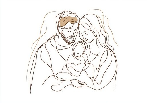 holy family line art, brown, white background clip art preview