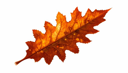 Isolated Brown Oak Leaf with Intricate Veins Detail Against White