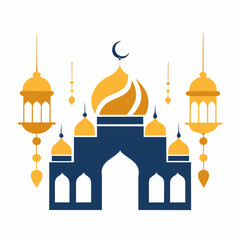 Beautiful Mosque Illustration Celebrating Eid.