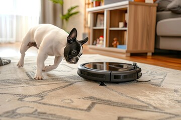 Efficient robot vacuum cleaning pet hair in a cozy home, ideal for pet-friendly spaces.