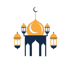 Intricate Eid Mubarak Calligraphy with Mosque & Lanterns Design.