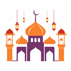 Minimalist Eid Mosque Design with Arabic Calligraphy & Lanterns.