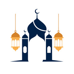 Minimalist Eid Mosque Design with Arabic Calligraphy & Lanterns.