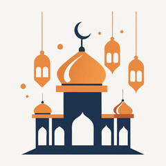 Minimalist Eid Mosque Design with Arabic Calligraphy & Lanterns.