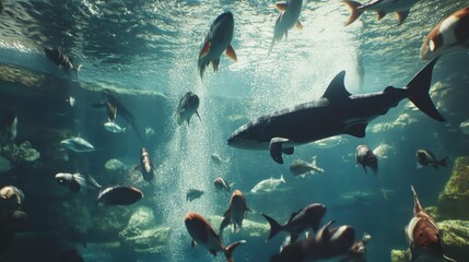 Fototapeta premium Playful Wildlife Interacting in Underwater Habitat