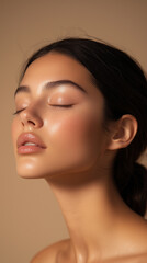 Beautiful skin model with flawless skin, waxed and hairless body