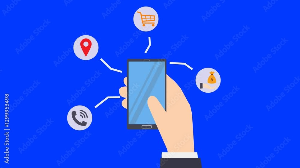 Aufkleber 2d animation of a mobile phone infographic icon with customizable applications.