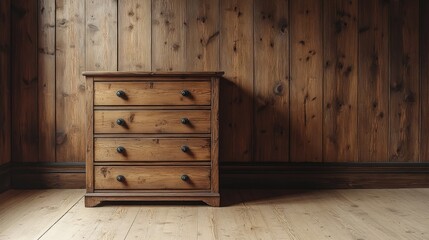 Elegant rustic chest of drawers in a spacious light room showcasing interior design style
