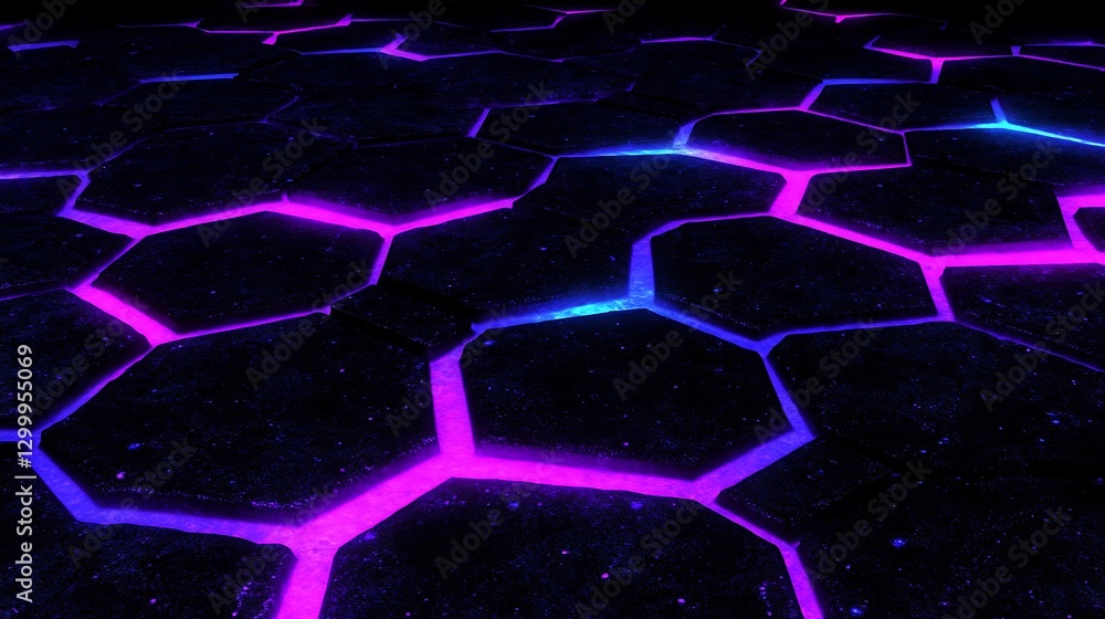 Poster abstract hexagon pattern with neon glow
