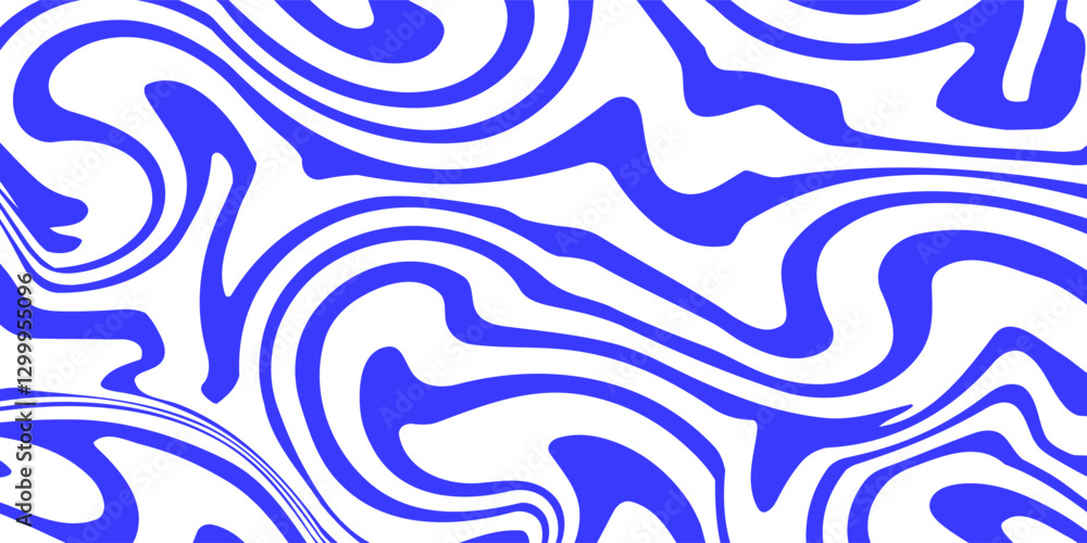 Poster blue wavy lines abstract background. trendy psychedelic retro style backdrop. waves, swirl and twirl