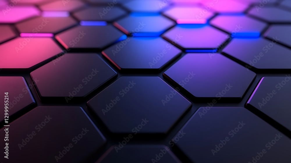 Poster abstract hexagon pattern with neon lights glow