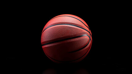 Fototapeta premium Red Basketball Texture Detail Against Black Background In Studio Lighting