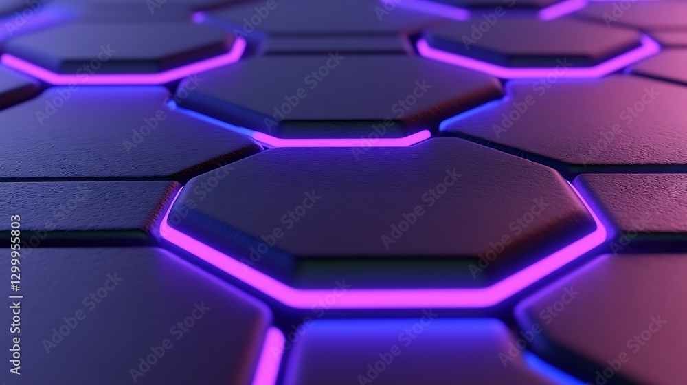 Aufkleber abstract hexagonal grid with neon glow