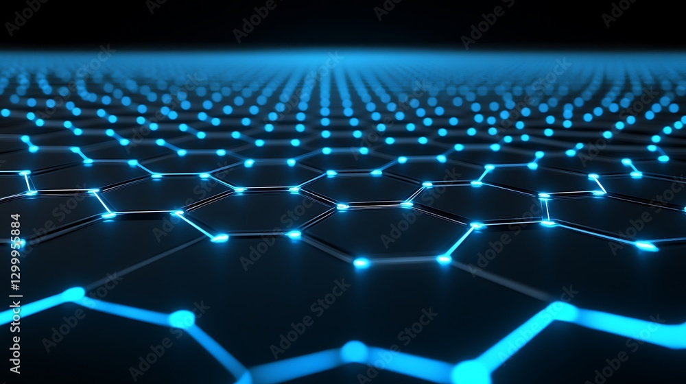 Poster abstract hexagonal network blue glowing nodes and connections
