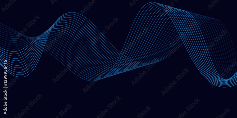 Poster dark abstract background with glowing wave. shiny moving lines design element. modern purple blue gr