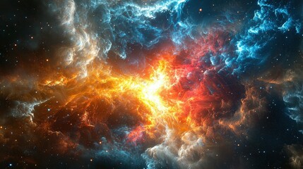 Fototapeta premium Cosmic Explosion in Vibrant Colors with Stars and Nebulas