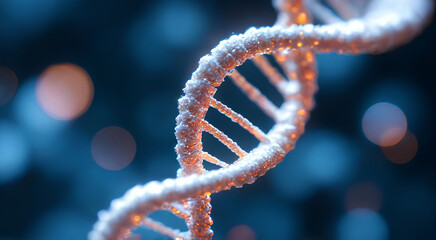 A stunning close-up of a DNA double helix, showcasing its intricate structure with soft lighting and a blurred background.