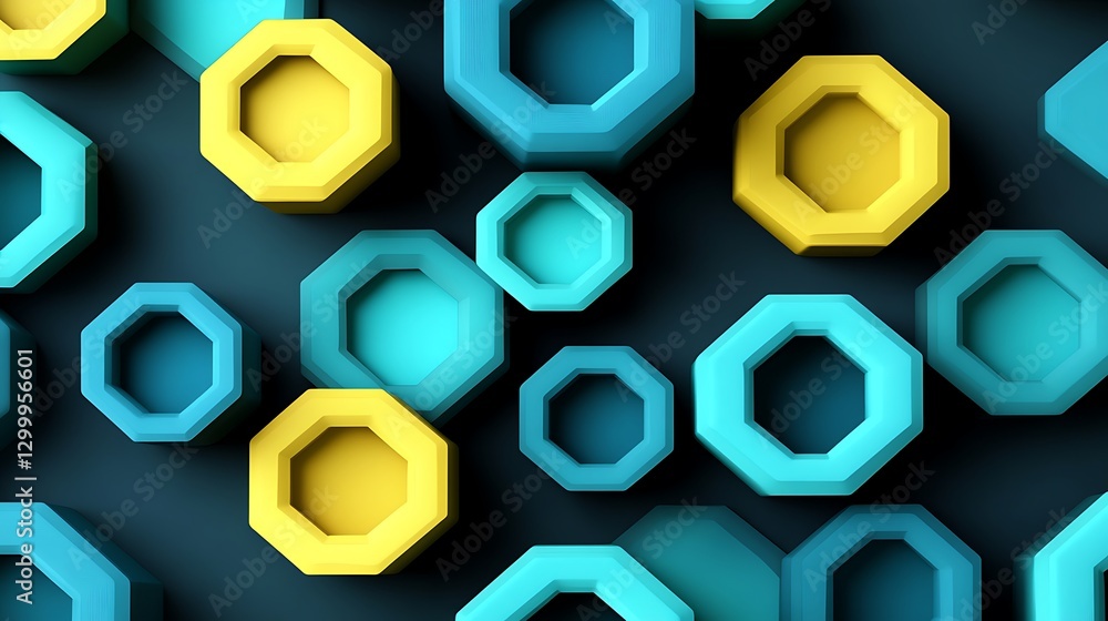 Poster abstract octagon pattern design in teal and yellow
