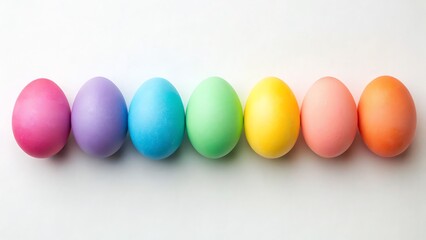 Obraz premium A Set of Easter Eggs Arranged in a Rainbow Color Gradient perfect for children’s Easter activities, festive social media posts, and family-friendly holiday designs.