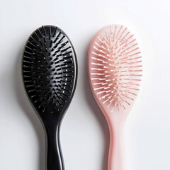 Two Round Hairbrushes  Black and Pink on White Background  Hair Care & Styling Essentials