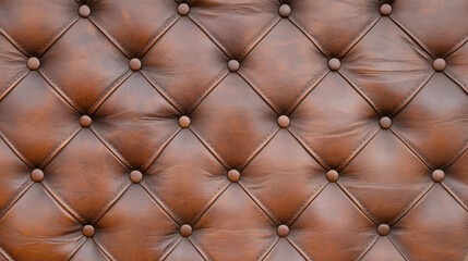 Naklejka premium Luxurious brown leather upholstery with tufted design and buttons