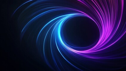 Abstract background with neon glowing circular wave lines on dark background.