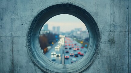 View of Highway Through Circular Concrete Opening
