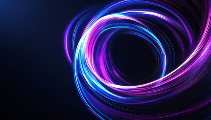 Abstract background with neon glowing circular wave lines on dark background.