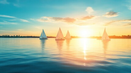 Naklejka premium Serene Yachting Experience on Calm Waters at Sunset
