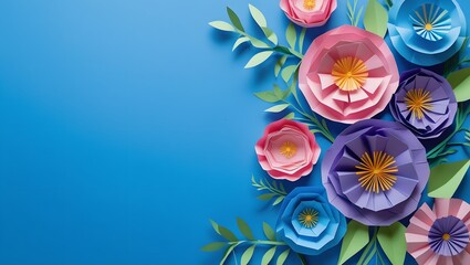 Elegant 3D floral paper cutout on a pastel blue background.