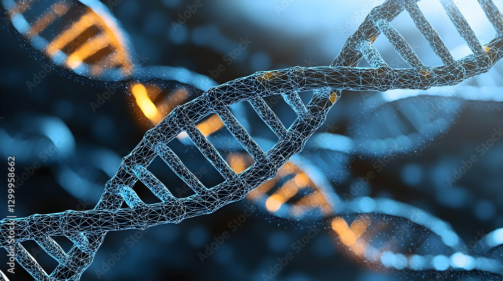 Aufkleber abstract dna double helix structure glowing against blue background representing science and genetic