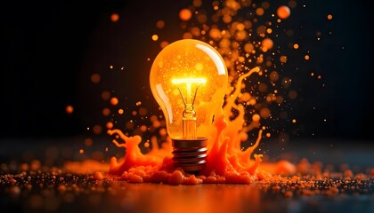 Bright light bulb explosion with orange fire sparks.