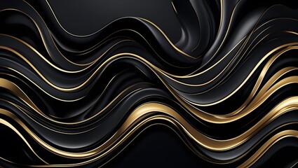 Elegant abstract golden wave texture on black background.