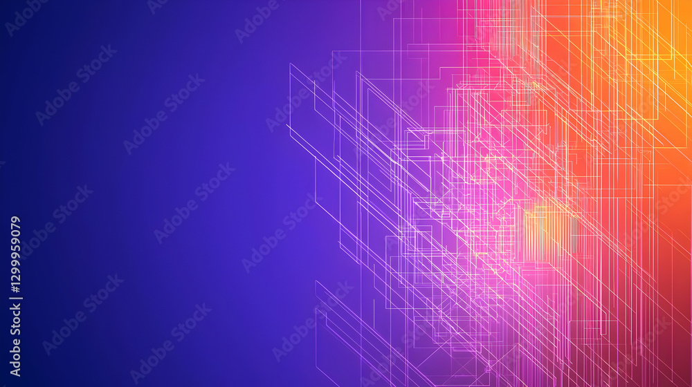 Poster abstract digital artwork with gradients lines and technological grid background