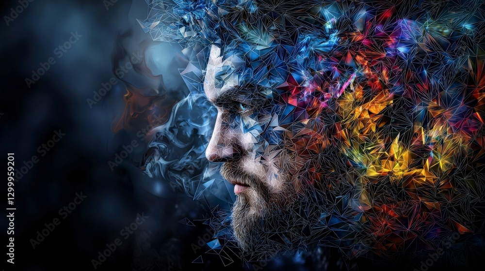 Poster a stunning portrait of an artist digital realm visual art surreal environment side view creativity e